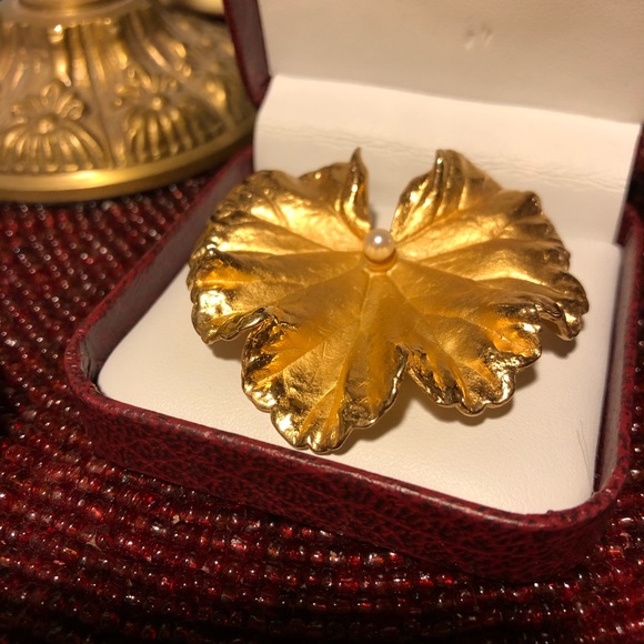 NAPIER 925 Vermeil Leaf & Pearl - Picture 2 of 6